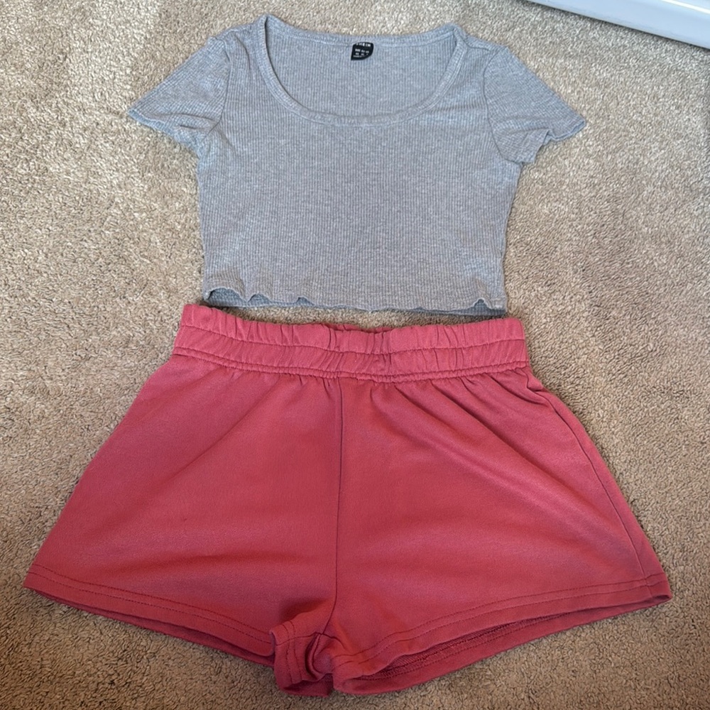 SHEIN Gray Top and Pink Shorts Set